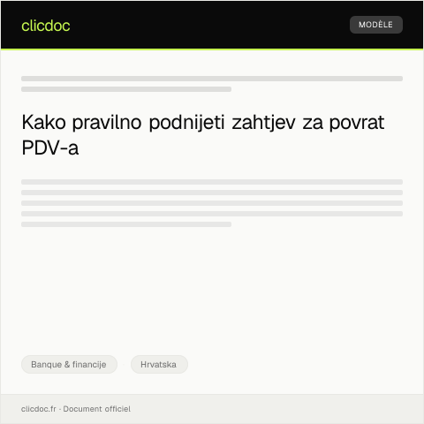 Document preview: Povrat poreza na dodanu vrijednost (PDV) — Banque & financije, Hrvatska