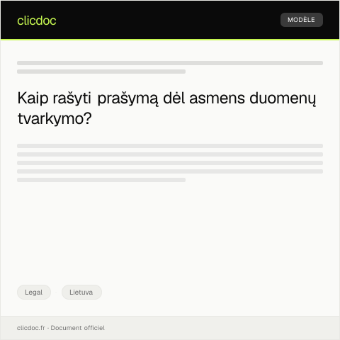 Document preview: Prašymas dėl asmens duomenų tvarkymo — Legal, Lietuva