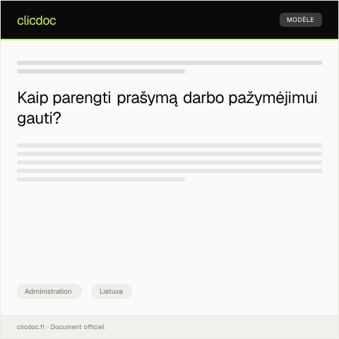 Document preview: Prašymas gauti darbo pažymėjimą — Administration, Lietuva