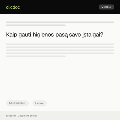 Document preview: Prašymas gauti higienos pasą įstaigai — Administration, Lietuva