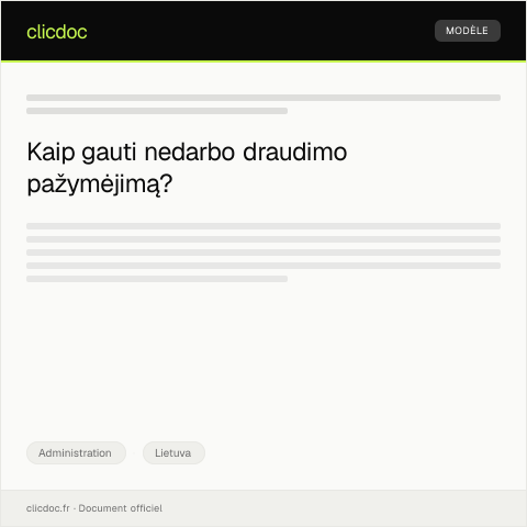 Document preview: Prašymas išduoti nedarbo draudimo pažymėjimą — Administration, Lietuva
