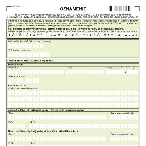 Document preview: OZNRO91v25 — Iné, Slovensko (CERFA n°OZNRO91v25)