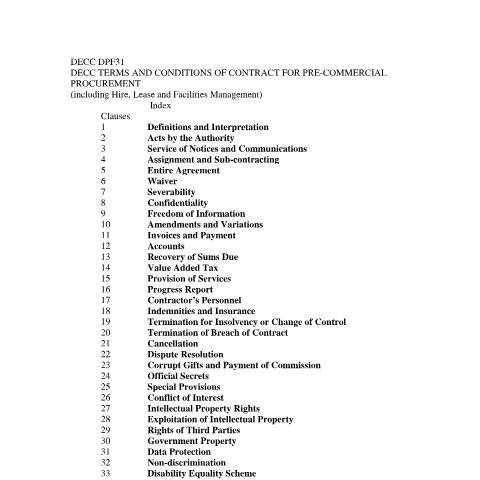 Document preview: Pre-commercial procurement contract template: reference DPF31 — Department of Energy & Climate Change, United Kingdom
