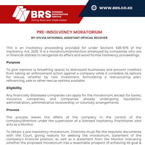 Document preview: Pre-Insolvency Moratorium — Document, Kenya (CERFA n°Pre-Insolvency-Moratorium)