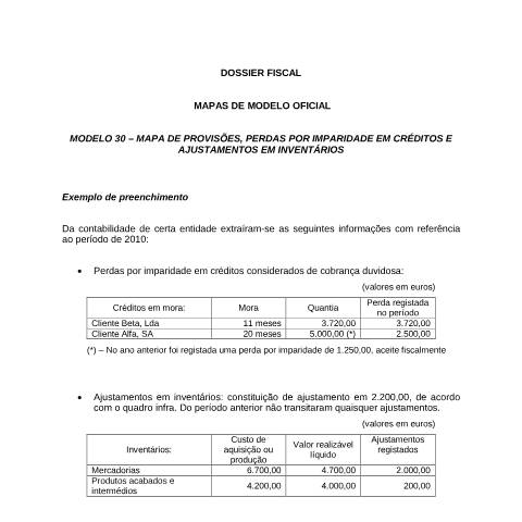 Pré-visualização do documento Dossier fiscal - Exemplos de preenchimento de mapas de modelo oficial. — IRC, Portugal