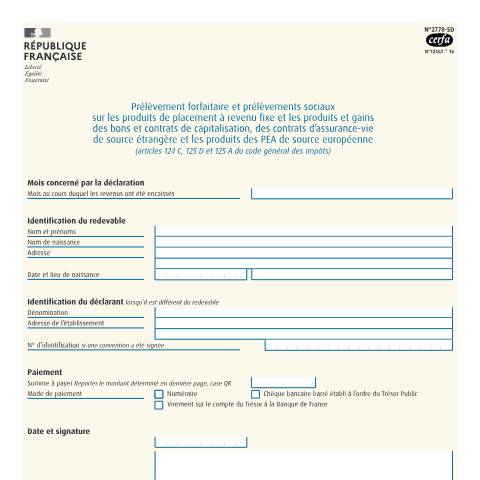 Aperçu du document Prélèvements et retenue à la source sur les produits de placements à revenu fixe de source étrangère — Professionnels, France (CERFA n°12567*15)