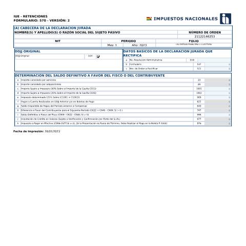 Vista previa del documento Form 570 V2 (nuevo) — Formularios (declaraciones juradas), Bolivia (CERFA n°Form 570)