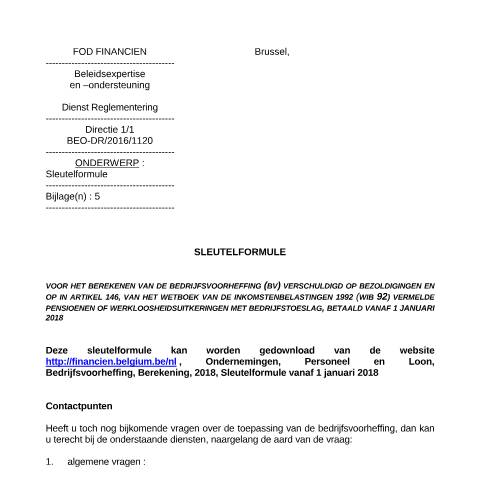 Aperçu du document Sleutelformule vanaf 1 januari 2018 (PDF, 144.28 KB) — FOD Financiën, Belgique (CERFA n°700-sleutelformule-20180101)