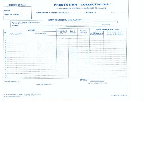 Aperçu du document AS 105 Prestations collectives — CNAS — Formulaires Sécurité sociale, Algérie (CERFA n°AS 105)