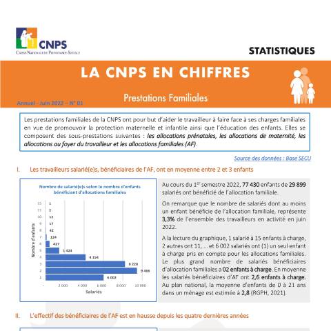 Aperçu du document BULLETIN D’INFORMATIONS STATISTIQUES SUR LES PRESTATIONS FAMILIALES JUIN 2022 — Document CNPS (prévoyance sociale), Côte d'Ivoire