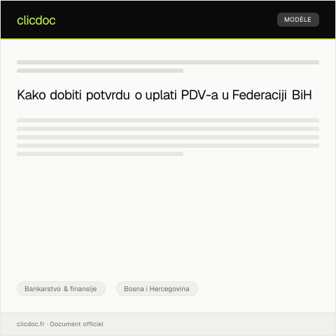 Document preview: Preuzmi potvrdu o uplati poreza na dodanu vrijednost — Bankarstvo & finansije, Bosna i Hercegovina