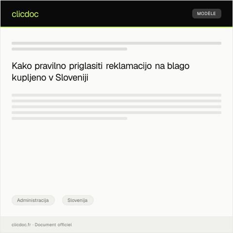 Document preview: Priglasitev reklamacije na blago, kupljeno v Sloveniji — Administracija, Slovenija