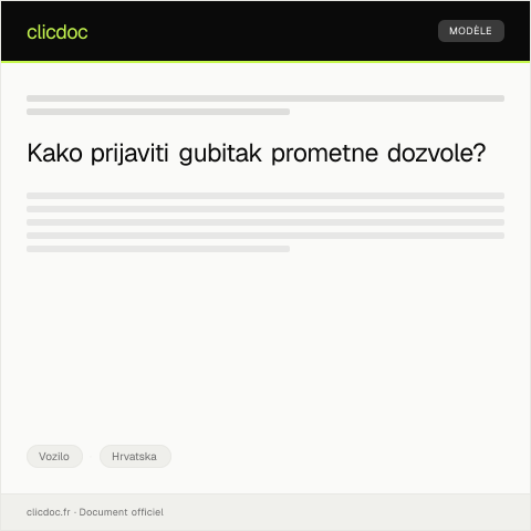 Document preview: Prijava gubitka prometne dozvole i zahtjev za izdavanje nove — Vozilo, Hrvatska