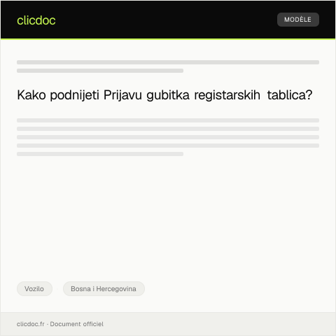 Document preview: Prijava gubitka registarskih tablica na lokalnom odjelu MUP-a — Vozilo, Bosna i Hercegovina
