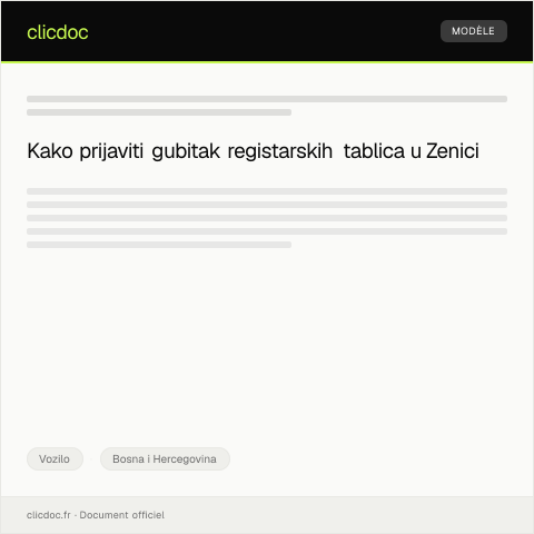 Document preview: Prijava gubitka registarskih tablica kod Policijske uprave Zenica — Vozilo, Bosna i Hercegovina