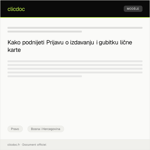 Document preview: Prijava o izdavanju i gubitku lične karte — Pravo, Bosna i Hercegovina