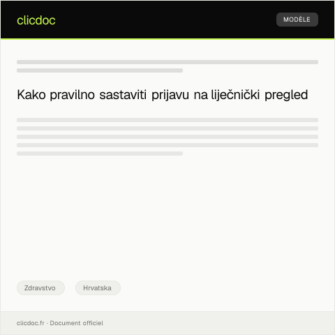 Document preview: Prijava na liječnički pregled — Zdravstvo, Hrvatska