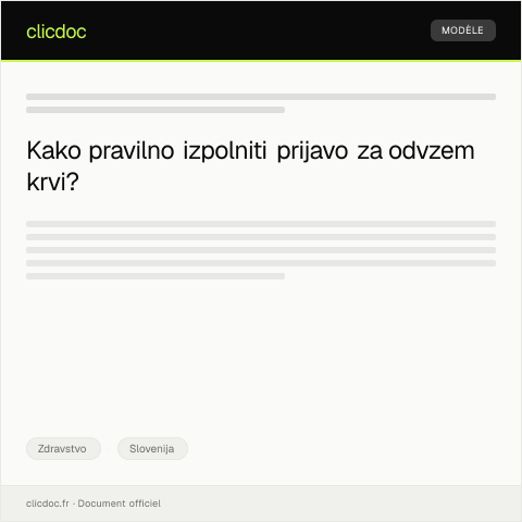 Document preview: Prijava za odvzem krvi ali diagnostične preiskave prek eUprava — Zdravstvo, Slovenija