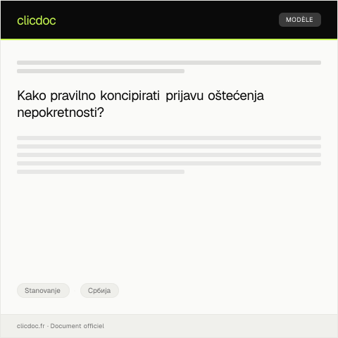 Document preview: Prijava oštećenja ili oštećenost nepokretnosti izazvanih elementarnim nepogodama — Stanovanje, Србија