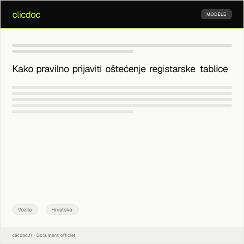 Document preview: Prijava oštećenja ili uništenja registarske tablice — Vozilo, Hrvatska