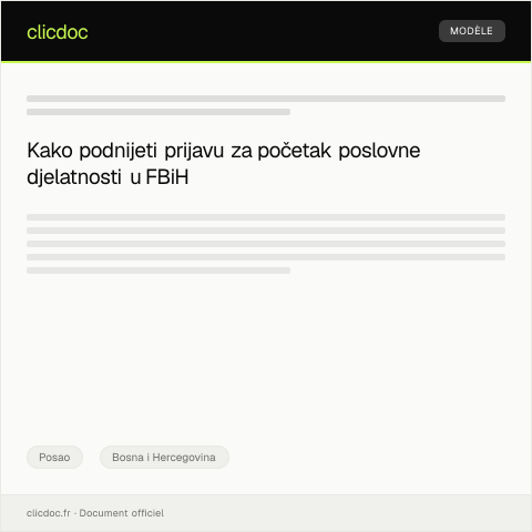 Document preview: Prijava početka obavljanja poslovne djelatnosti kod nadležnog organa — Posao, Bosna i Hercegovina