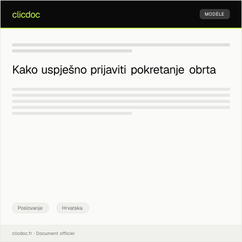Document preview: Prijava pokretanja obrta kod nadležnog ureda — Poslovanje, Hrvatska