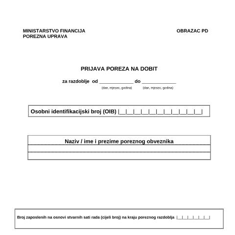 Document preview: PD — Porezna uprava (fisc), Hrvatska (CERFA n°PD_Prijava poreza na dobit_25)