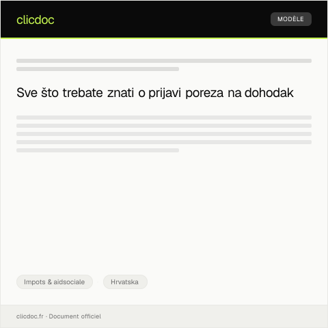Document preview: Prijava poreza na dohodak za kalendarsku fiskalnu godinu — Impots & aidsociale, Hrvatska