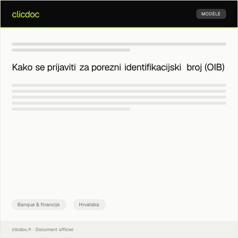Document preview: Prijava poreznog identifikacijskog broja (OIB) — Banque & financije, Hrvatska