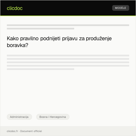 Document preview: Prijava produženja dozvole boravka — Administracija, Bosna i Hercegovina