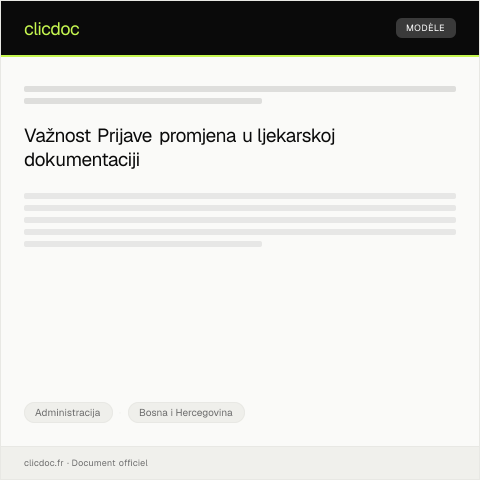 Document preview: Prijava promjena u ljekarskoj dokumentaciji — Administracija, Bosna i Hercegovina