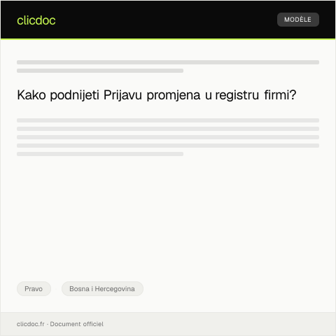 Document preview: Prijava promjena u registru firmi — Pravo, Bosna i Hercegovina