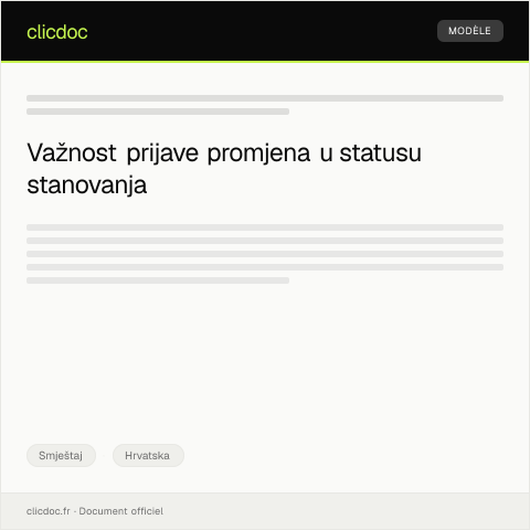 Document preview: Prijava promjena u statusu stanovanja tijekom kalendarske godine u svrhu ažuriranja evidencije — Smještaj, Hrvatska