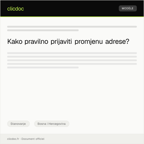 Document preview: Prijava promjene adrese — Stanovanje, Bosna i Hercegovina