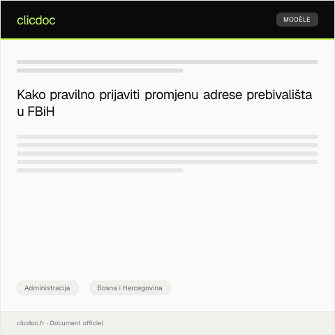 Document preview: Prijava promjene adrese prebivališta — Administracija, Bosna i Hercegovina