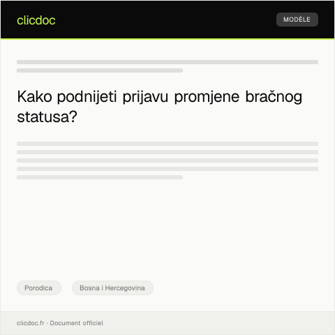 Document preview: Prijava promjene podataka o bračnom statusu u Matičnom uredu — Porodica, Bosna i Hercegovina
