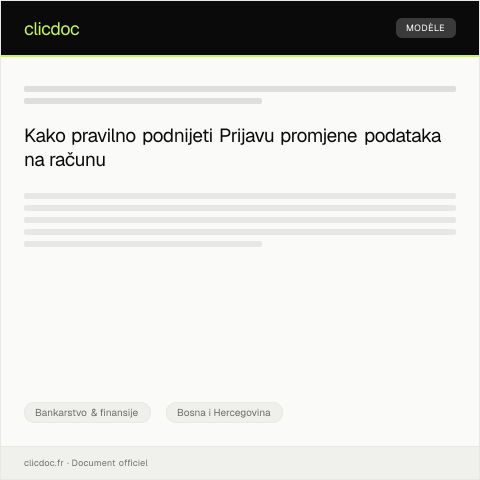 Document preview: Prijava promjene podataka na računu — Bankarstvo & finansije, Bosna i Hercegovina