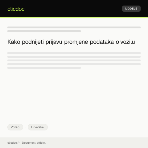 Document preview: Prijava promjene podataka o vozilu u registarskim knjigama — Vozilo, Hrvatska