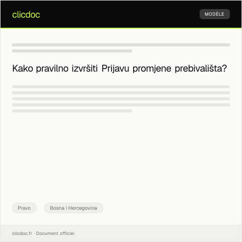 Document preview: Prijava promjene prebivališta — Pravo, Bosna i Hercegovina