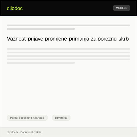 Document preview: Prijava promjene primanja za poreznu skrb — Porezi i socijalne naknade, Hrvatska