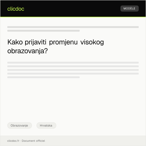 Document preview: Prijava promjene visokog obrazovanja u upisnici — Obrazovanje, Hrvatska