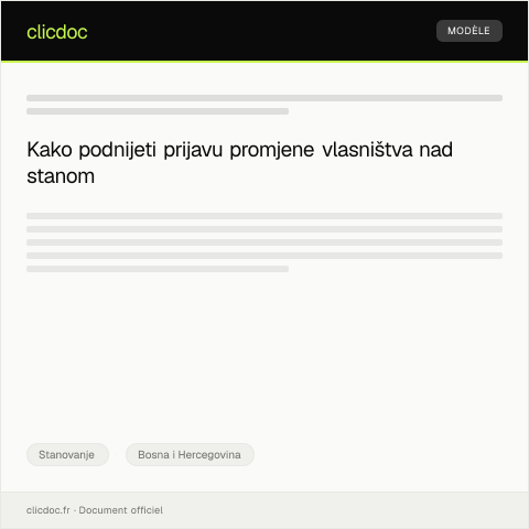 Document preview: Prijava promjene vlasništva nad stanom — Stanovanje, Bosna i Hercegovina