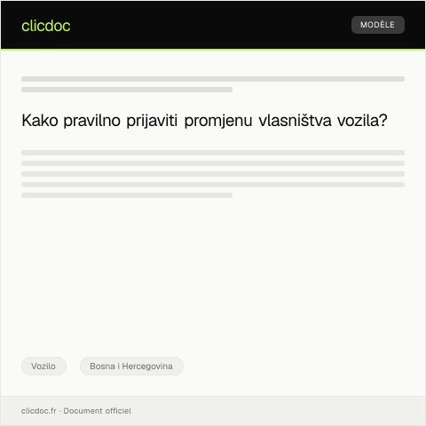 Document preview: Prijava promjene vlasništva vozila — Vozilo, Bosna i Hercegovina