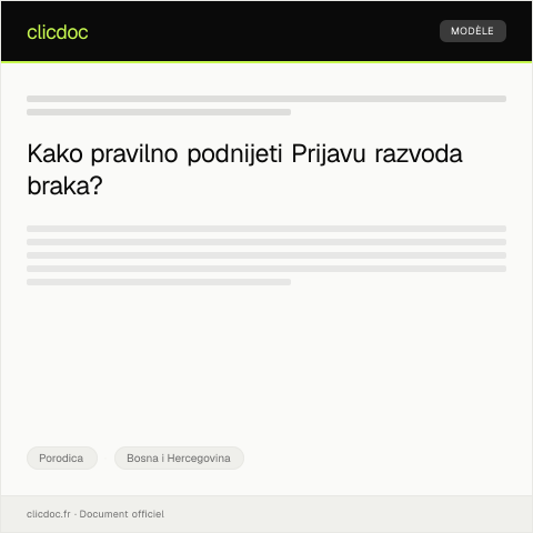Document preview: Prijava razvoda braka — Porodica, Bosna i Hercegovina