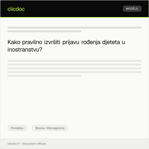 Document preview: Prijava rođenja djeteta u inostranstvu — Porodica, Bosna i Hercegovina