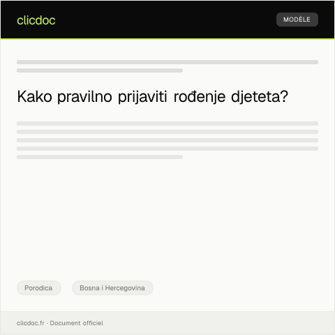 Document preview: Prijava rođenja djeteta u matičnom uredu — Porodica, Bosna i Hercegovina