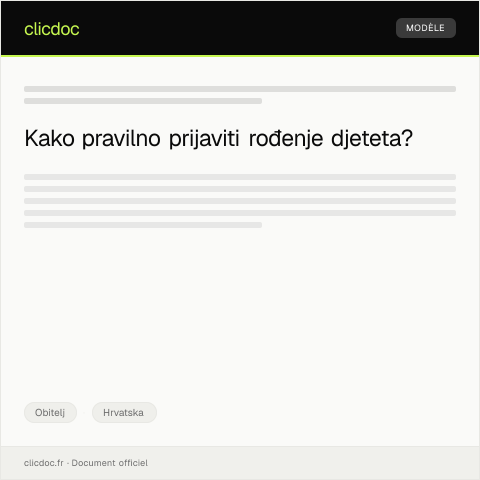 Document preview: Prijava rođenja djeteta u matičnom uredu — Obitelj, Hrvatska