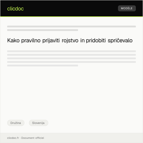 Document preview: Prijava rojstva in pridobitev spričevala o rojstvu — Družina, Slovenija