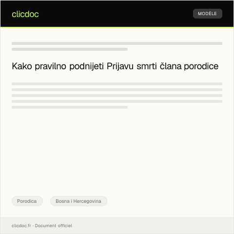 Document preview: Prijava smrti člana porodice — Porodica, Bosna i Hercegovina