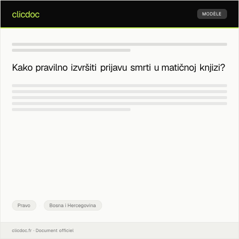 Document preview: Prijava smrti u matičnoj knjizi — Pravo, Bosna i Hercegovina